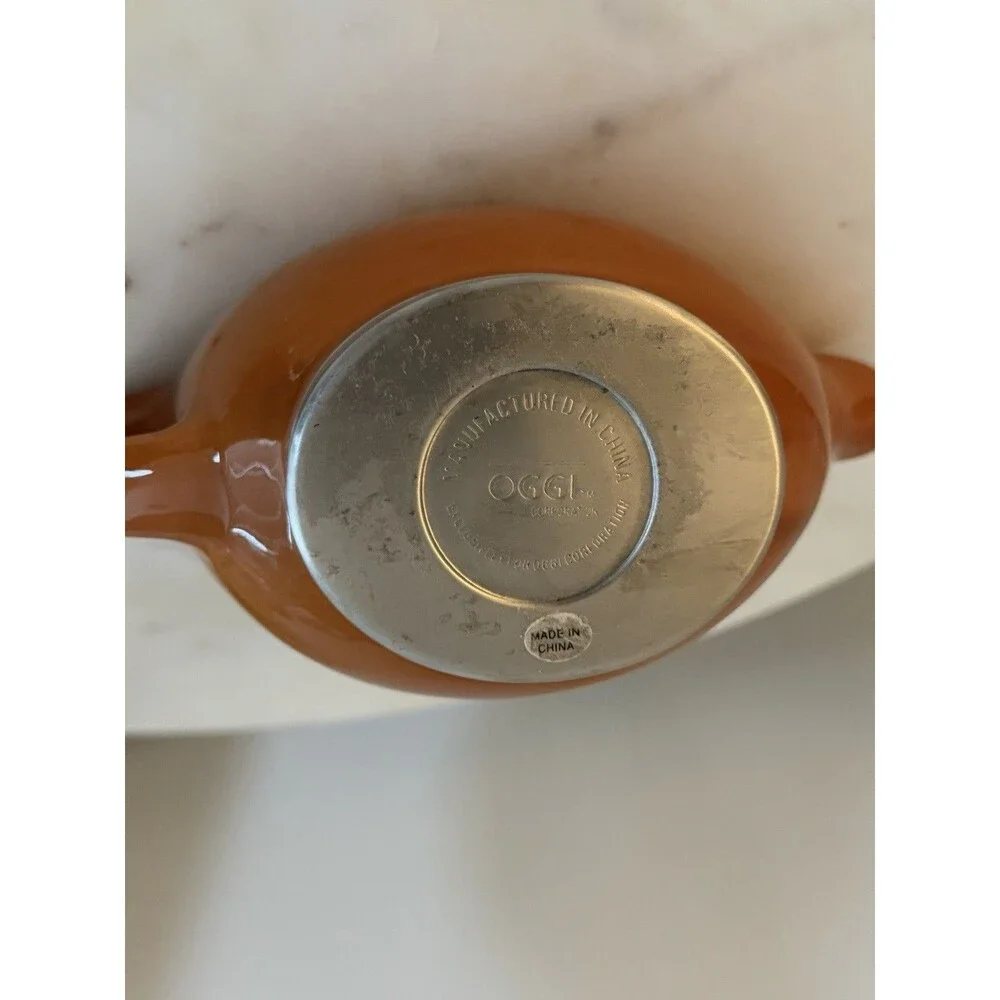 OGGI Orange Rust Ceramic‎ Stainless Steel Base Gravy Sauce Boat Retro Vintage
